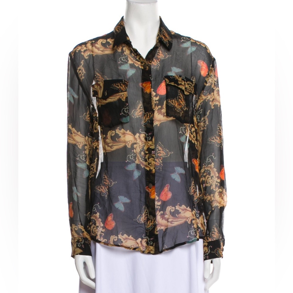 The Kooples sheer black butterfly button down shirt